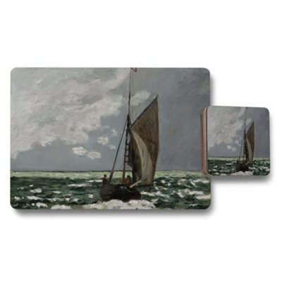 Benjamin Tate Design Sailboat On Ocean Placemats And Coaster Set Nautical Decor