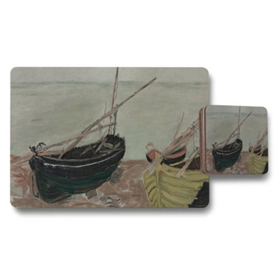 B&Q -  Seascape Boat Scene Placemats And Coasters Set With Beach Artwork