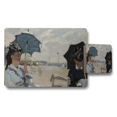 B&Q -  Beachside Impressionist Placemats And Coasters Set With Ocean Scene Art