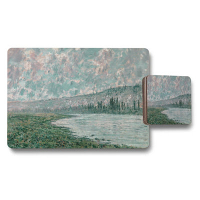 B&Q -  Placemat Coaster Set With Impressionist River Landscape Artwork