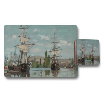 B&Q -  Harbor Scene Ship Art Placemat And Coaster Set For Dining Room