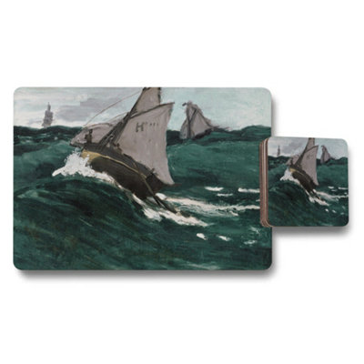B&Q -  Sailing Ship Placemats And Coasters Set Ocean Wave Artwork