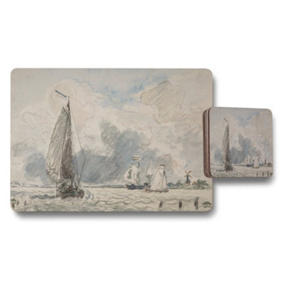 B&Q -  Nautical Sailboat Landscape Placemats And Coaster Set