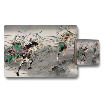 B&Q -  Placemat And Coaster Set With Samurai Battle Scene Artwork