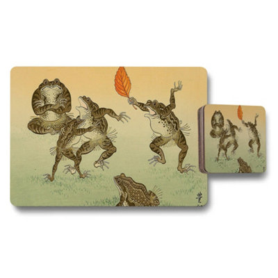 B&Q -  Frog Themed Placemat And Coaster Set With Vintage Illustration
