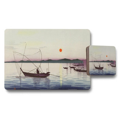B&Q -  Sunset Harbor Boats Seascape Placemats And Coaster Set