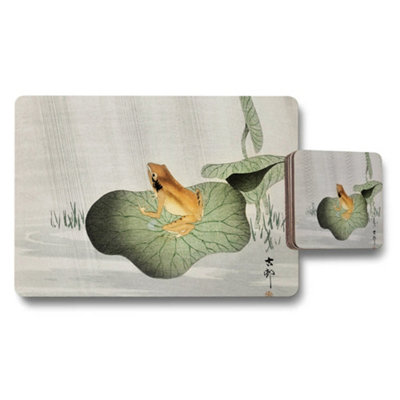 B&Q -  Frog On Lily Pad Placemat And Coaster Set With Japanese Style Artwork
