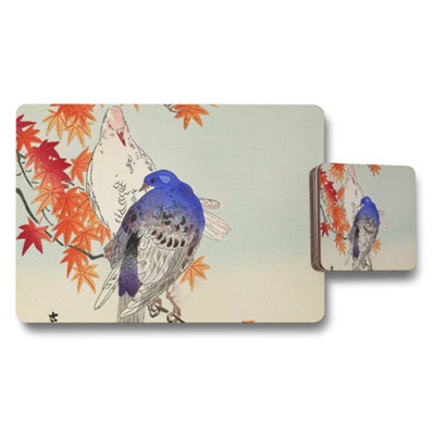 B&Q -  Birds On Maple Leaves Placemat And Coaster Set For Dining Table