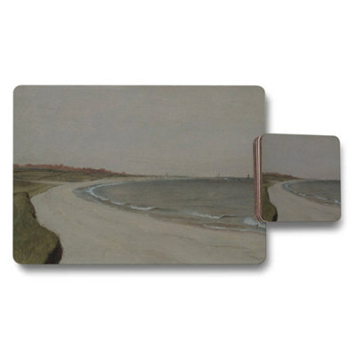 B&Q -  Beach Landscape Placemat And Coaster Set With Seaside Art