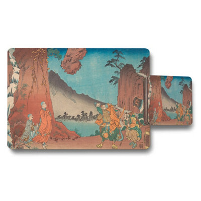 B&Q -  Japanese Ukiyoe Style Placemat And Coaster Set Scenic Mountain Landscape