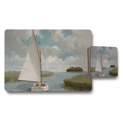 B&Q -  Sailboat Landscape Placemat And Coaster Set For Dining Table