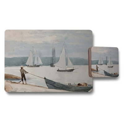 B&Q -  Nautical Sailing Placemats And Coaster Set For Table Decor