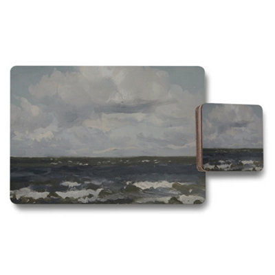 Benjamin Tate Design Seascape Placemats Coaster Set Ocean Waves Painting from B&Q