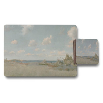 B&Q -  Coastal Ocean View Placemat And Coaster Set With Seaside Artwork