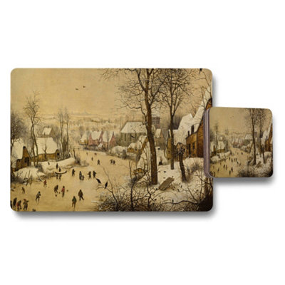 B&Q -  Vintage Winter Village Snow Scene Placemat And Coaster Set