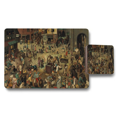 Benjamin Tate Design Vintage Market Scene Placemats And Coasters Set For Dining from B&Q