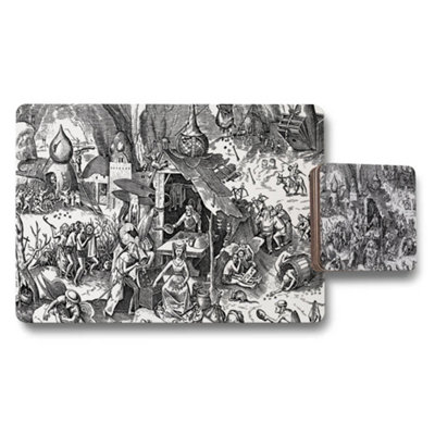 B&Q -  Intricate Black And White Placemats And Coasters Set With Vintage Illustration