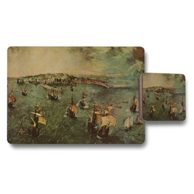 B&Q -  Vintage Harbor Ships Seascape Placemat And Coaster Set
