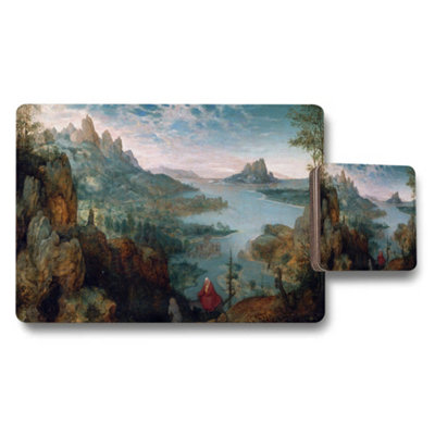 B&Q -  Scenic Landscape Placemat And Coaster Set With Mountain River View