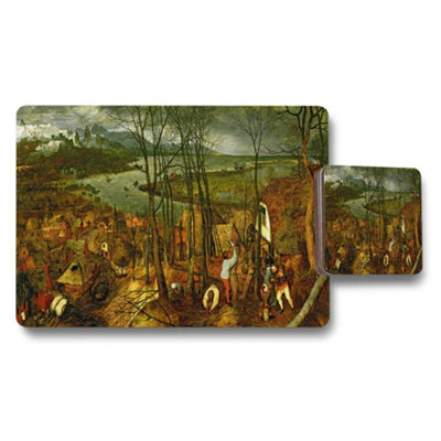 B&Q -  Artistic Landscape Placemat And Coaster Set With Village Scene