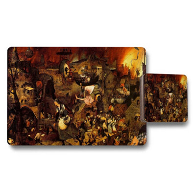 B&Q -  Medieval Fire Scene Placemat And Coaster Set With Artwork Print