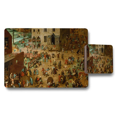 B&Q -  Medieval Market Scene Placemats And Coaster Set For Dining