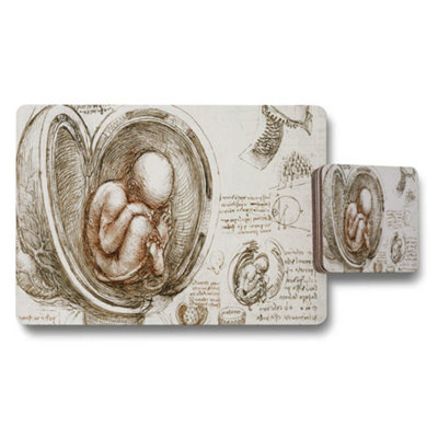 B&Q -  Placemat And Coaster Set Vintage Fetus Sketch Artwork