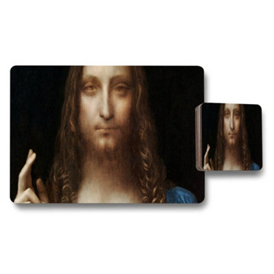 B&Q -  Jesus Portrait Placemat And Coaster Set For Dining Table Decor