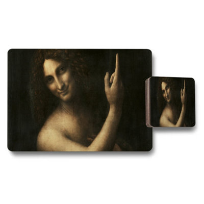 B&Q -  Mona Lisa Hand Gesture Art Placemat And Coaster Set