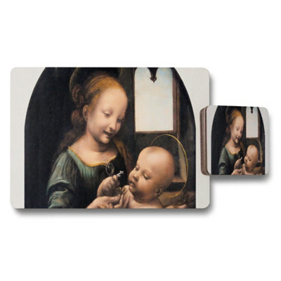 Benjamin Tate Design Madonna And Child Artwork Placemats And Coaster Set For Dining Room Decor from B&Q