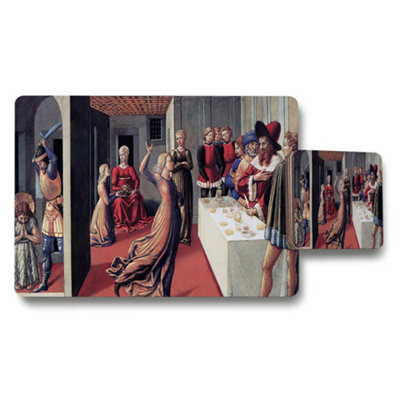 Benjamin Tate Design Medieval Banquet Scene Placemat And Coaster Set Artwork from B&Q