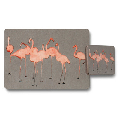 B&Q -  Flamingo Placemats And Coasters Set Pink Bird Design