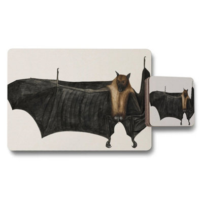 Benjamin Tate Design Decorative Bat Illustration Placemat And Coaster Set For Dining Table from B&Q