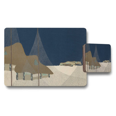 B&Q -  Beach Scene Placemat And Coaster Set With Net Pattern Artwork