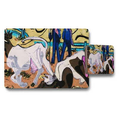 B&Q -  Abstract Cattle Art Placemats And Coaster Set For Dining Table