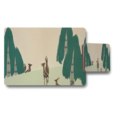 B&Q -  Woodland Deer Scene Placemat And Coaster Set For Table Decor