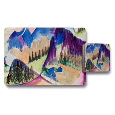 B&Q -  Watercolor Mountain Landscape Placemats And Coasters Set