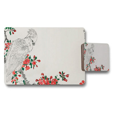 B&Q -  Parrot And Red Floral Placemat Coaster Set For Dining Table