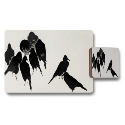 B&Q -  Bird Silhouettes Placemats And Coaster Set In Black On White