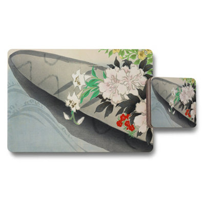B&Q -  Floral Placemats And Coaster Set With Elegant Artwork