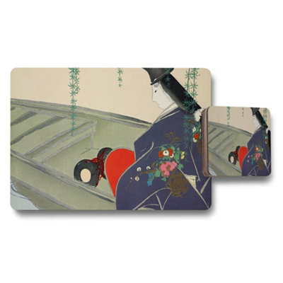 Benjamin Tate Design Geisha In Kimono Placemats And Coaster Set With Floral Design from B&Q