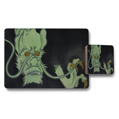 Benjamin Tate Design Green Tentacle Monster Placemat And Coaster Set With Dark Background from B&Q