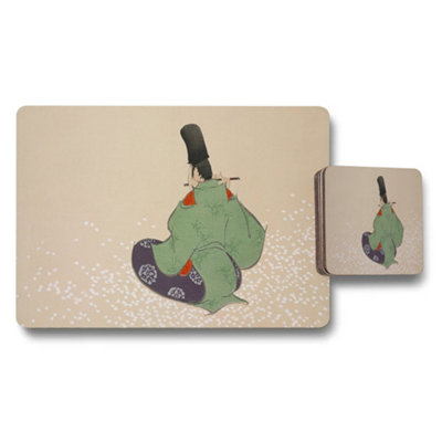B&Q -  Ukiyoe Style Japanese Placemat And Coaster Set With Figure Art