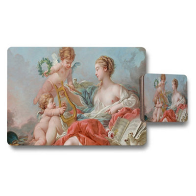 B&Q -  Baroque Style Placemat And Coaster Set With Cherubs Artwork