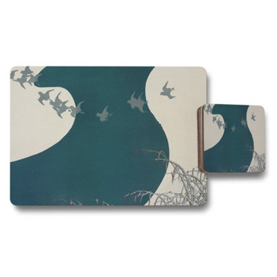 B&Q -  Teal Moonlit Birds Placemat And Coaster Set For Dining Tables