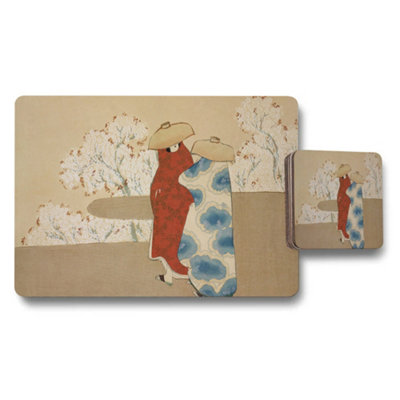 Benjamin Tate Design Japanese Inspired Placemats And Coaster Set With Kimono Print Artwork from B&Q