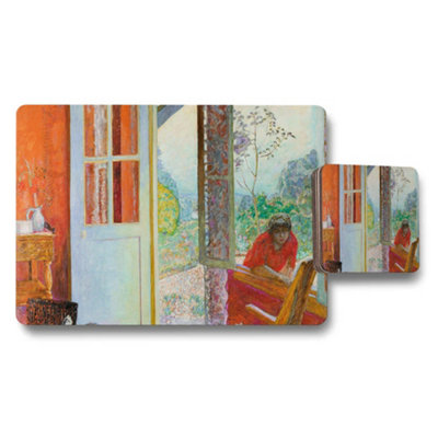 B&Q -  Impressionist Placemats And Coaster Set Featuring Garden Scene Artwork