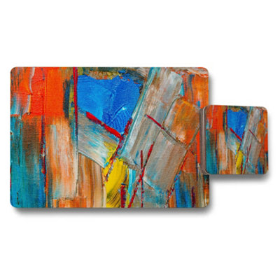 B&Q -  Abstract Colorful Placemats And Coaster Set For Table Decor