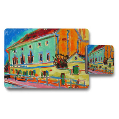 B&Q -  Vibrant Cityscape Placemat And Coaster Set With Abstract Art