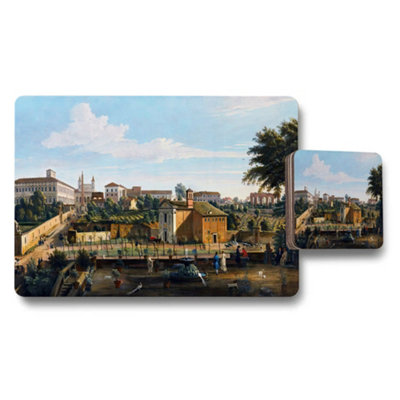 B&Q -  Placemat And Coaster Set With Classic Cityscape Artwork Print